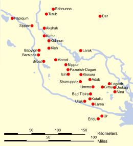 Location of Lagash in Sumer